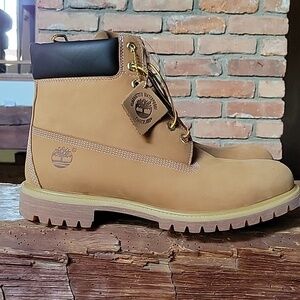 TIMBERLAND PREMIUM 6-INCH WATERPROOF WHEAT NUBUCK BOOTS, SIZE 13